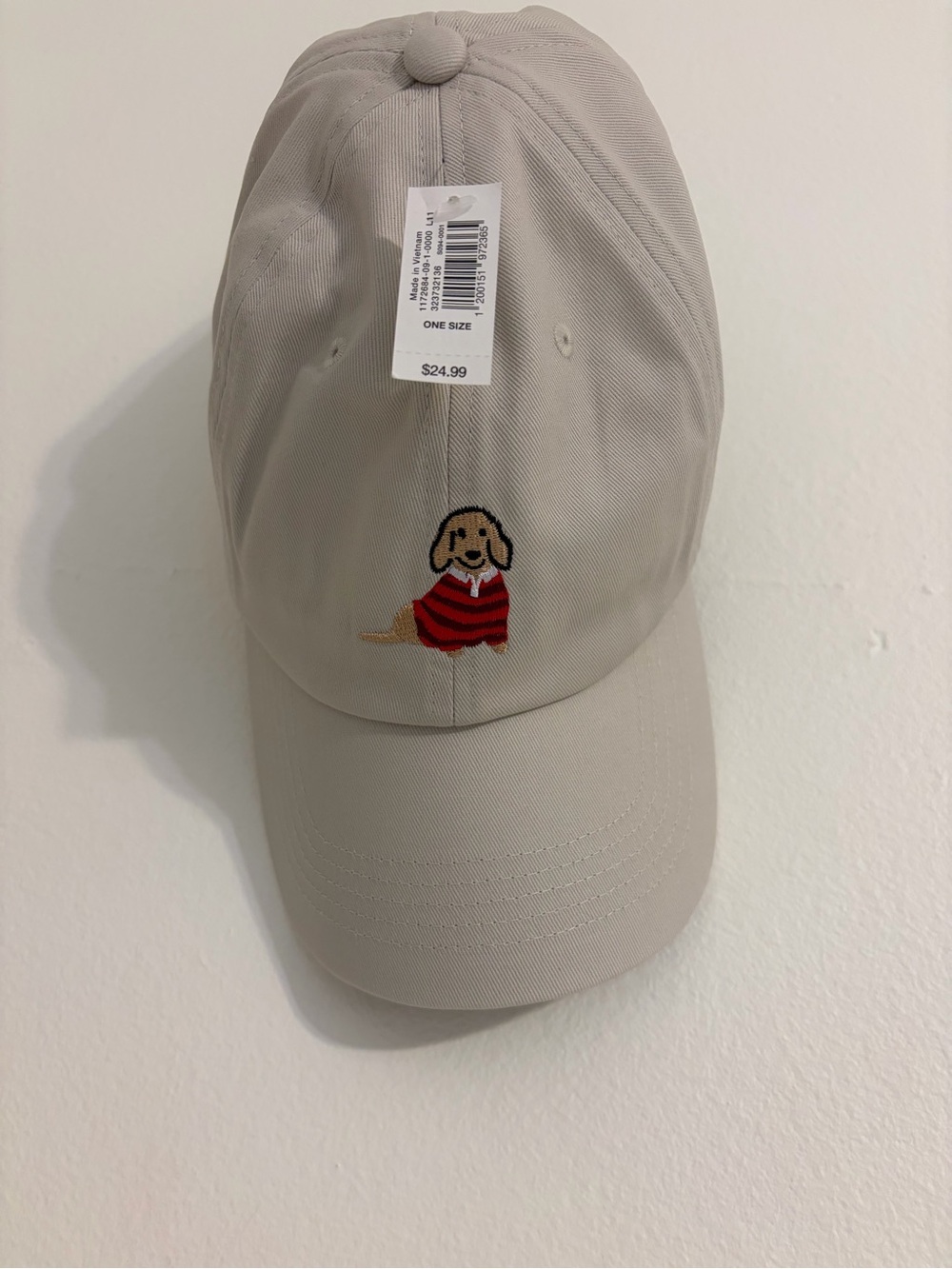 Kids Beige Baseball Cap with Embroidered Doxie